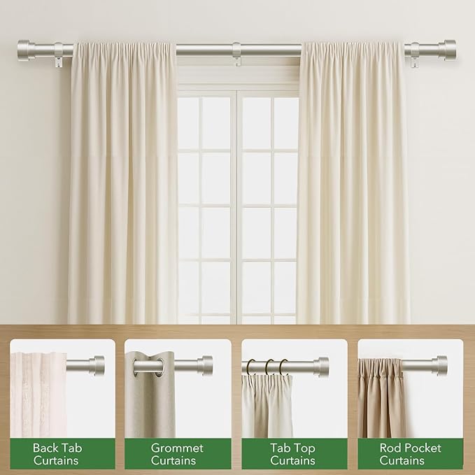 Time Forest Curtain Rods for Windows 66 to 120, 1 Inch Adjustable Heavy Duty Long Window Outdoor Curtain Rod for Patio, Drapery Rods with Simple End Caps, Size 32"-120", Brushed Nickel TimeForest