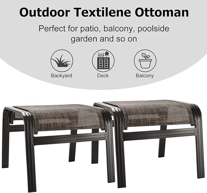 Patio Footstools Outdoor Foot Rest Aluminum Ottomans Samll Seat Wicker Furniture Patio Ottoman 2 Pieces Brown Deguifei
