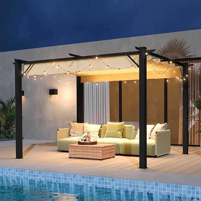 Aoxun 10'x12' Outdoor Pergola, Patio Aluminum Pergola with Upgraded Retractable Canopy, Heavy Duty Metal Pergolas and Gazebos with Adjustable Sun Shade Cover for Modern Backyard, Deck, Garden Aoxun
