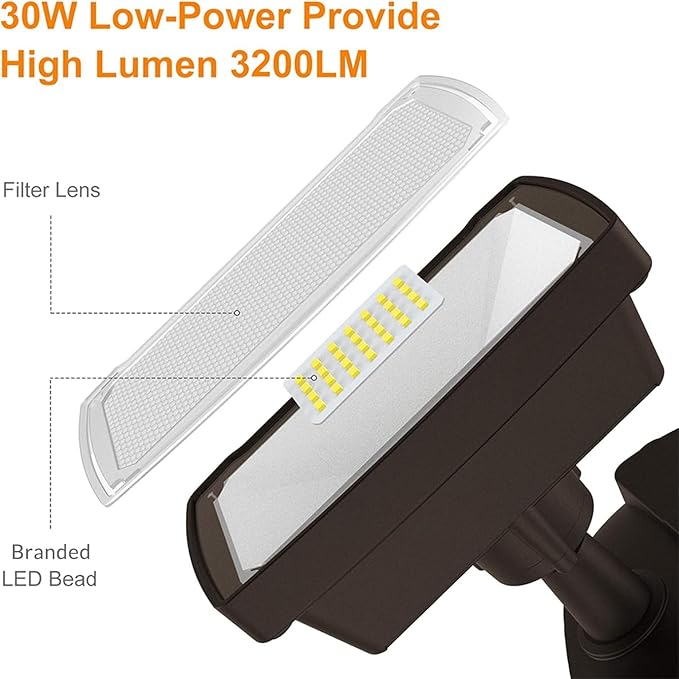 LEPOWER 30W LED Security Lights Motion Sensor Light Outdoor, 3200LM Motion Security Light, 5500K, IP65 Waterproof, 2 Head Motion Detector Flood Light for Garage, Yard, Porch, Brown (NOT Solar Powered) LEPOWER