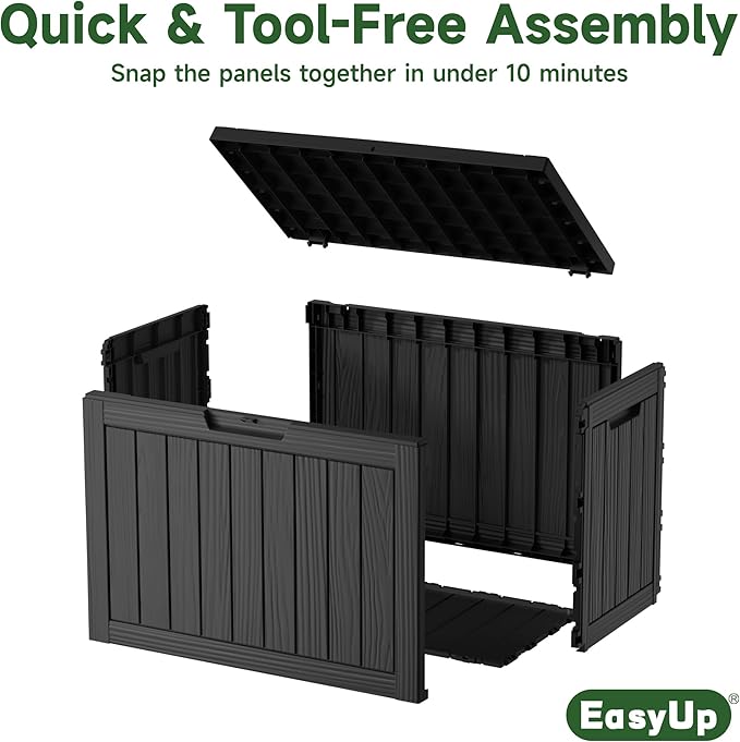EasyUp 45 Gallon Outdoor Storage Box, Resin Waterproof UV-Resistant Deck Box, Reinforced Stability for Patio, Garden, and Poolside, Striped Black EASYUP