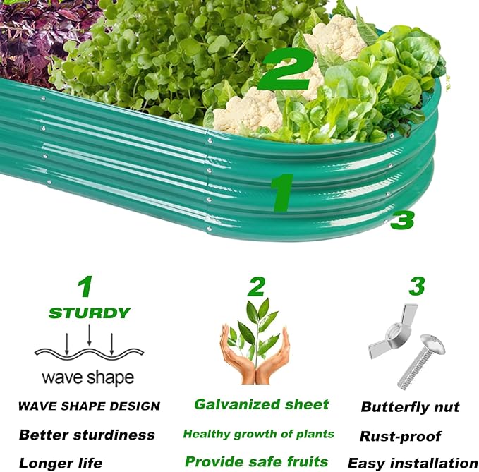 Raised Garden Bed Galvanized Planter Box Outdoor, Rot-Resistant Metal Garden Bed Planter for Vegetables Flower Herb (6.5ft, Green) RaisedGardenBed