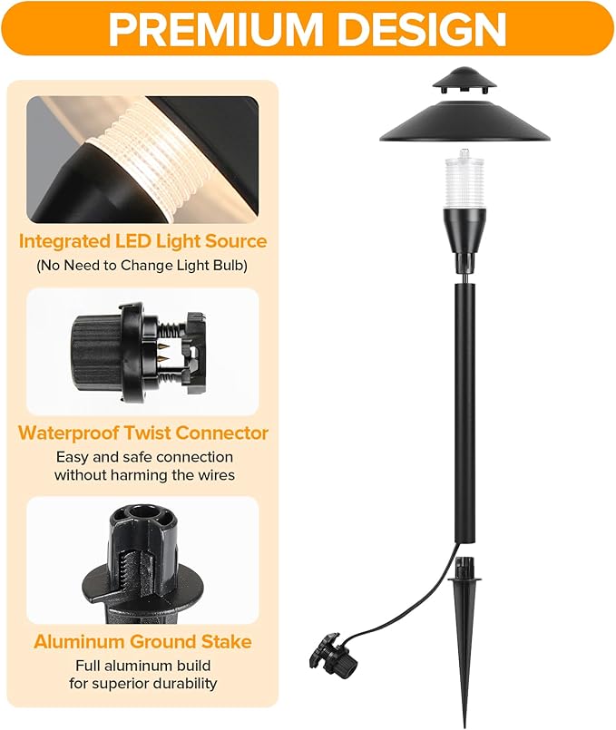 LUTEC 12V Low Voltage Landscape Lighting, Die-cast Aluminum Spot Lights with Connectors, Low Voltage Pathway Lights with Spotlights Waterproof for Tree Garden Yard Pathway, 12 Pack LUTEC