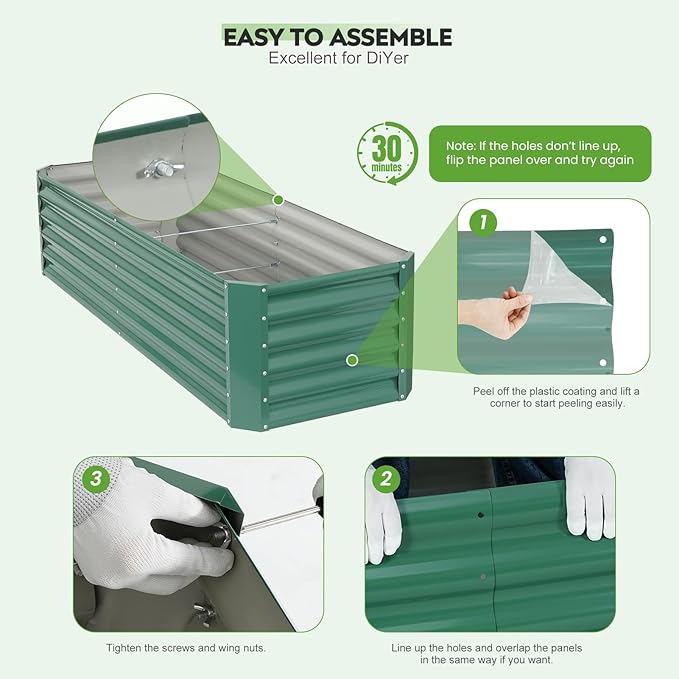 ZORMY 6×2×1.4ft Galvanized Raised Garden Bed Kit, Metal Planter Boxes Outdoor, High Raised Beds for Vegetables, Fruits, and Flowers - LotusGreen ZORMY