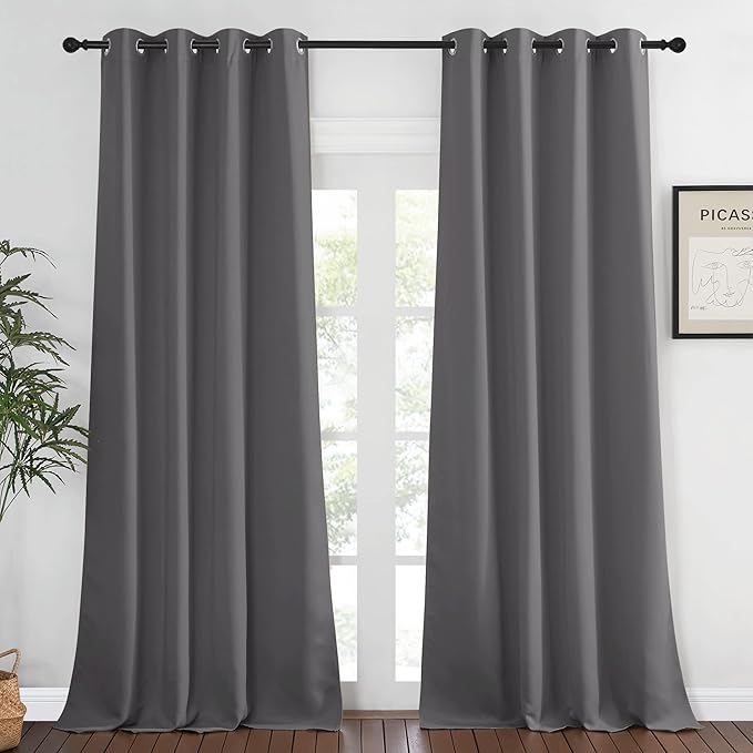 NICETOWN Grey Blackout 108 inch Curtains for Bedroom - Energy Saving Thermal Insulated Solid Grommet Blackout Curtain Drape for Living Room, W52 x L108, 1 Panel NICETOWN