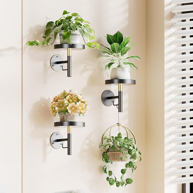 YUOROS 3 Pack Wall Plant Holder Wall Planters for Indoor Plants Hanging Window Plant Shelves Hanger Decor (Black) YUOROS