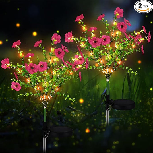 2 Pack Solar Stake Lights Outdoor Decor Waterproof Mums Artificial Flowers Solar Lights for Outdoor Garden Yard Pathway Decor (Rose Red,Violet) Glooglitter