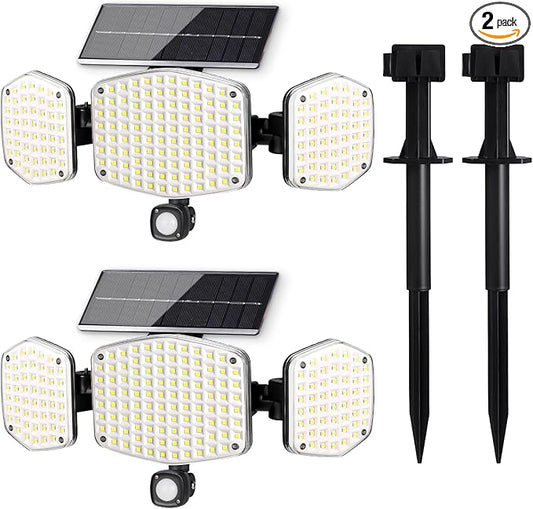 Solar Motion Sensor Outdoor Lights with Stakes, In-Ground or Wall Mount, 270° Wide Angle Illumination, 208 LED Solar Powered Security Flood Lights, IP65 Waterproof, 2 Pack HAARAY