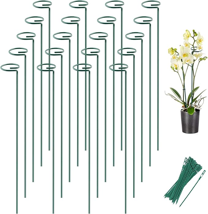 Joyhalo 20 Pack Plant Support Stakes 24 Inch, Plant Stakes, Flower Stakes with 24 Twist Ties, Garden Sticks for Plants Iris, Dahlia, Gladiolus, Amaryllis, Rose, Sunflower, Tomato, Sapling Etc Joyhalo