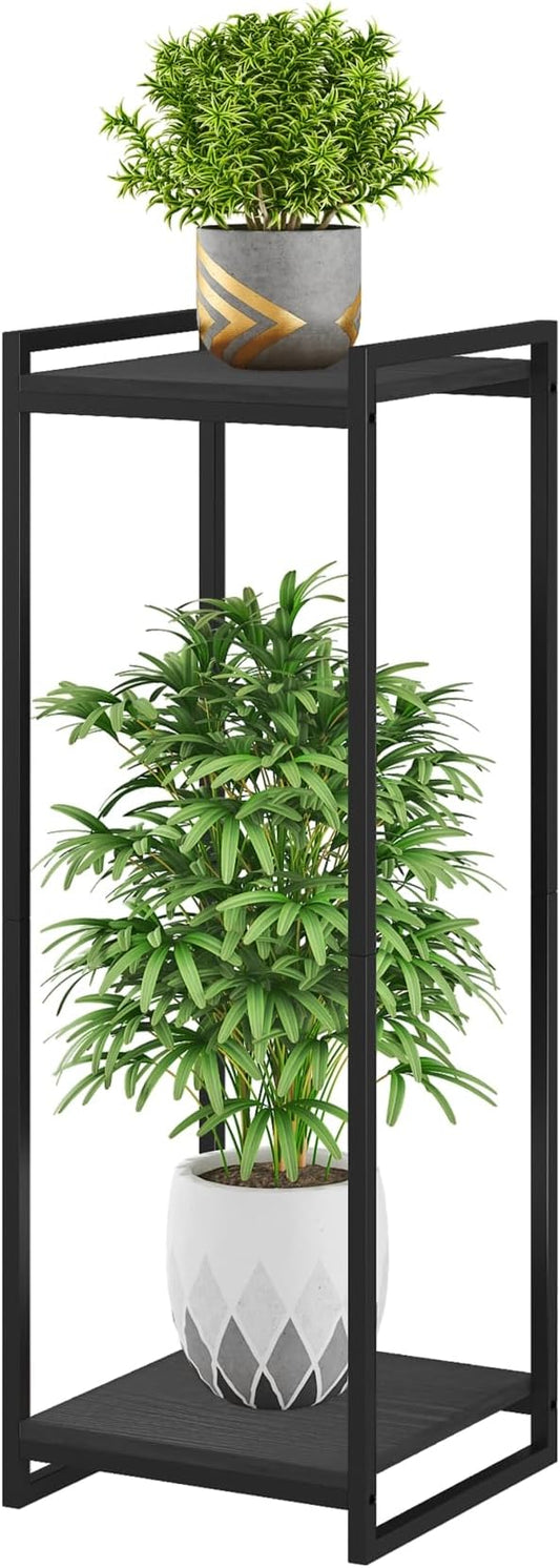 2-Tier Plant Stand Indoor, 34" Tall Modern Plant Shelf Corner Flower Pot Holder Organizer for Living Room Balcony Garden, Black yeavs