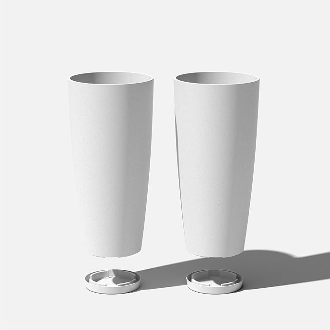Veradek Vega Round Tall Planter Pots for Indoor/Outdoor Use | Made from Plastic - Stone Mix with Drainage Holes | Perfect for Small to Large Succulent Plants, Flowers, Modern Interior Plants VeradekOutdoor