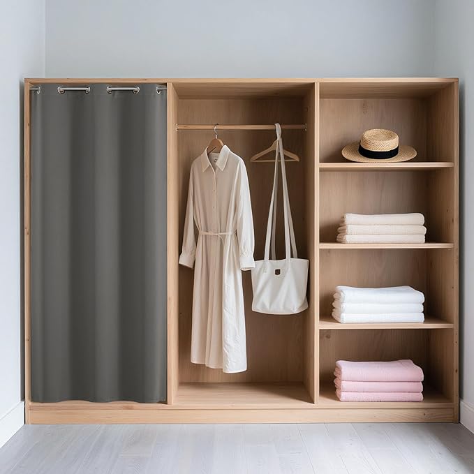 Joydeco Blackout Door Curtain for Doorway Privacy 90 Inches Long, Grommet Closet Curtain for Open Closet, Room Divider for Bedroom Living Room (Light Grey, 52Wx90L, 1 Panel) JOYDECO