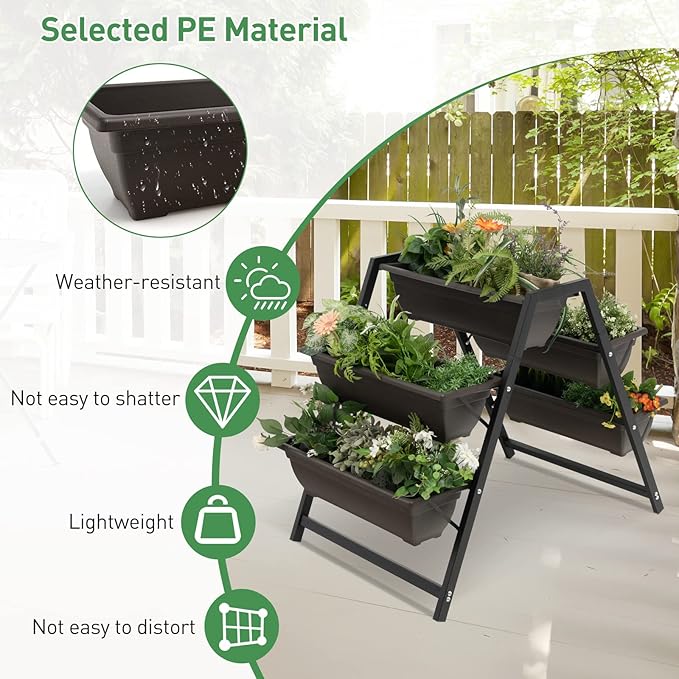 Giantex Set of 2 Vertical Raised Garden Bed, 5 Planter Boxes Container w/Drainage Holes, 31" H Freestanding Heavy-Duty Metal Frame, Indoor Outdoor Raised Bed for Vegetables Herbs Flowers to Grow Giantex