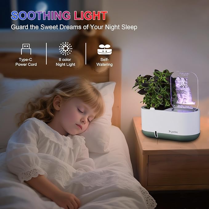 Self-Watering Plant Pot with LED Note Board & 7 Colors Pen Acrylic Message Board with Light Acrylic Dry Erase Board, Led Cat Board Night Light with Planting Pot for Christmas(No Plant&Seed) Dryades