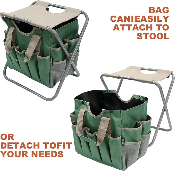 MDSTOP Folding Gardening Stool with Detachable Storage Tote Bag, Gardening Tools Set Organizer for Fishing Outdoor Sports Hiking Camping Garden, Gardening Gifts for Mom/Dad and Gardeners (Polyester) MDSTOP