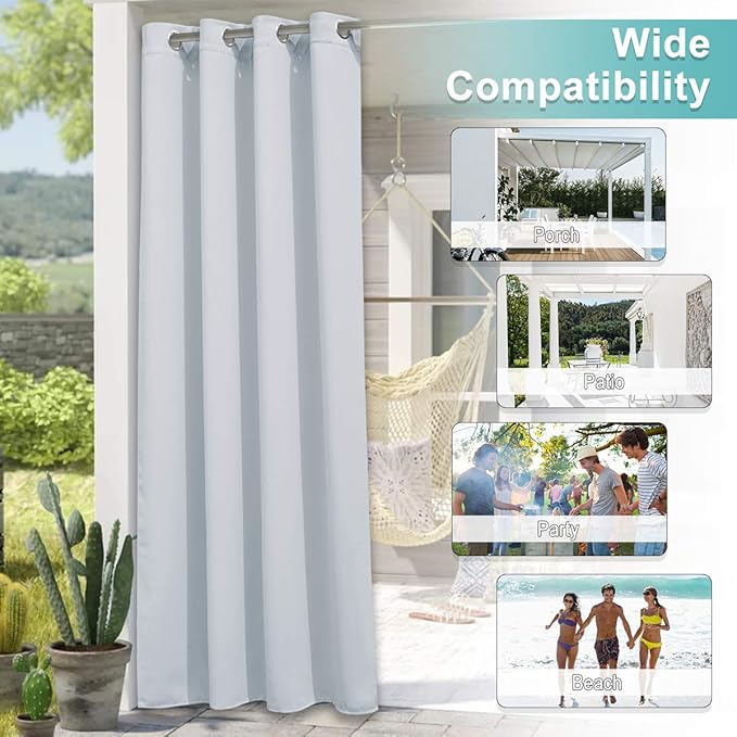 NICETOWN Large Outdoor Curtain for Cabana Waterproof, Rust-Proof Grommet Top Room Darkening Patio Door Panel Heavy Weight Keep Privacy for Party/Terrace, Greyish White, 1 Panel, W120 x L84 NICETOWN
