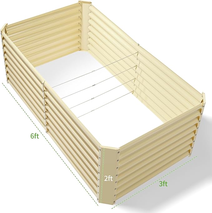 Land Guard 6x3x2ft Galvanized Raised Garden Bed, Planter Boxes Outdoor, Raised Garden Beds Outdoor for Vegetables, Flowers, Herbs, 269 Gallons, Cream Yellow… LandGuard