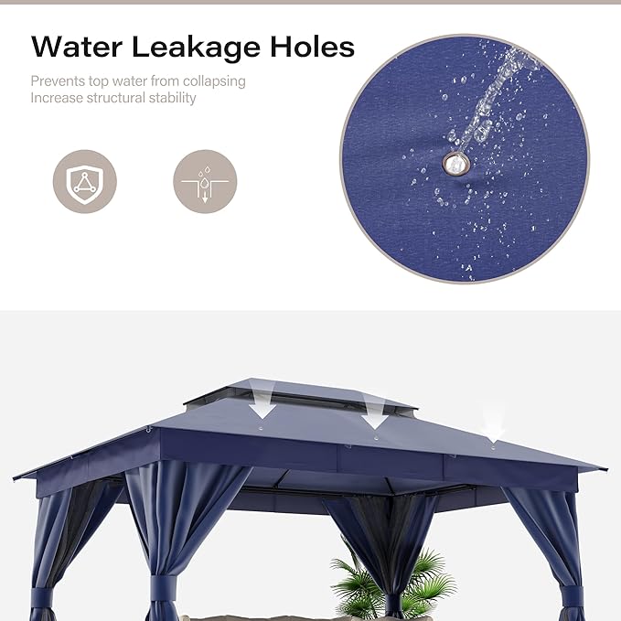 LAUSAINT HOME Semi-Permanent Outdoor Patio Gazebo 12'x12', Heavy Duty Party Tent Shelter with Double Roofs, Mosquito Nettings and Privacy Screens for Backyard, Garden, Lawn, Navy Blue LAUSAINTHOME