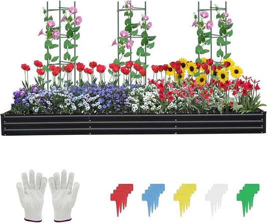 12×4×1ft Galvanized Metal Raised Garden Bed, Metal Planter Kit Box Outdoor for Deep-Rooted Vegetables, Flowers, Green and Herbs SONFILY