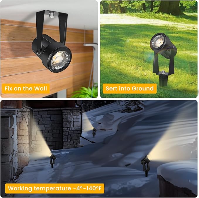 Svater Landscape Lighting Outdoor, 8 Pack Low Voltage Spotlights with Transformer, Plug in LED Spot Lights for Pathyway, Backyard, House,3000K Warm White, Super Bright 3W 250Lumem, Black Svater