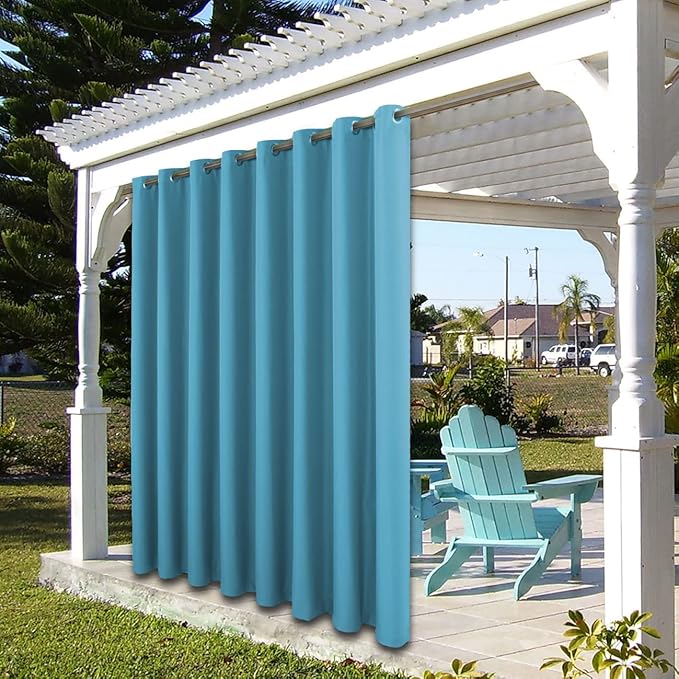 BONZER Outdoor Curtains for Patio Waterproof Thick Privacy Extra Wide Grommet Light Filtering Outside Curtains for Porch Pergola Gazebo Deck, 1 Panel, 150W x 84L inch, Teal Bonzer