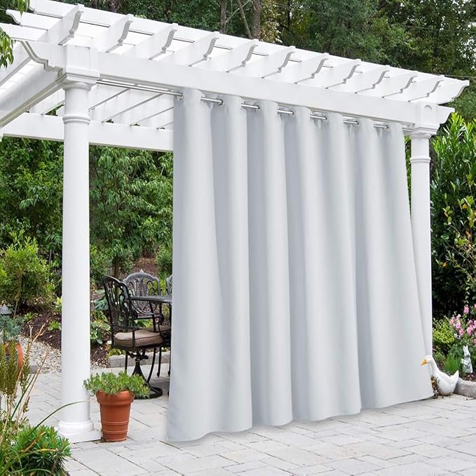 NICETOWN Outdoor Divider Patio Curtain Waterproof for Public Space, Thermal Insulated Rustproof Grommet Room Darkening Panel Safe for Yard/Arbor, Greyish White, 1 Panel, W100 x L84 NICETOWN