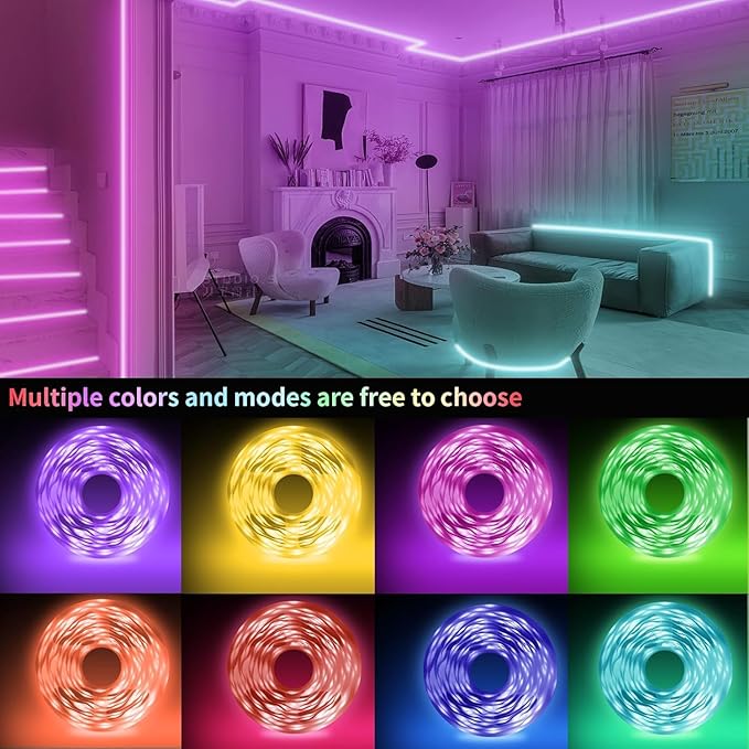 KSIPZE Led Lights for Bedroom 65.6ft Led Strip Lights with Remote RGB Color Changing Music Sync Bluetooth Smart App Control for Room Bedroom Lighting Flexible Home Décor KSIPZE