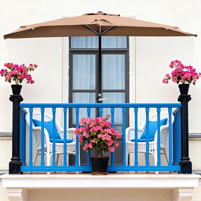 OLIXIS Half 9Ft Umbrella Outdoor Patio, Scalloped Patio Umbrella with Easy Crank, Sun Half Patio Umbrella for Balcony, Market, Garden, Khaki OLIXIS