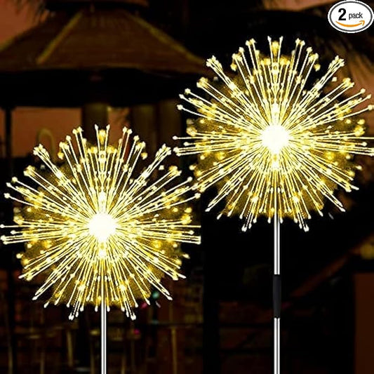 JJGoo Solar Firework Lights, 2 Pack 135 LEDs 2 Lighting Modes Solar Garden Lights Outdoor Waterproof for Yard Patio Walkway Pathway Party Wedding Christmas Decorative - Warm White JJGoo
