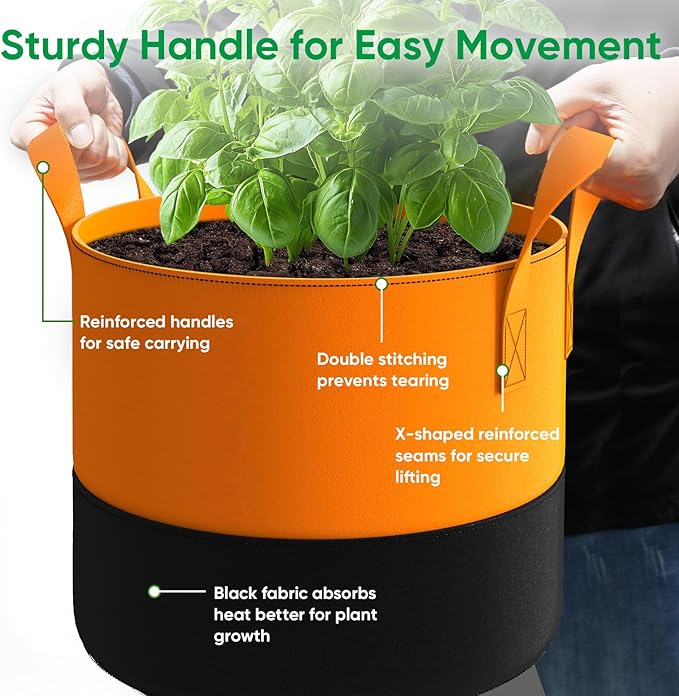 7-Gallon Grow Bags for Potato Planting: 6 Pack Heavy Duty 350G Thickened Tomato Planter Bags with Handles - Fabric Pots Felt Garden Bags for Growing Vegetable Fruit Flower Herb with 10 Plant Labels RVZHI