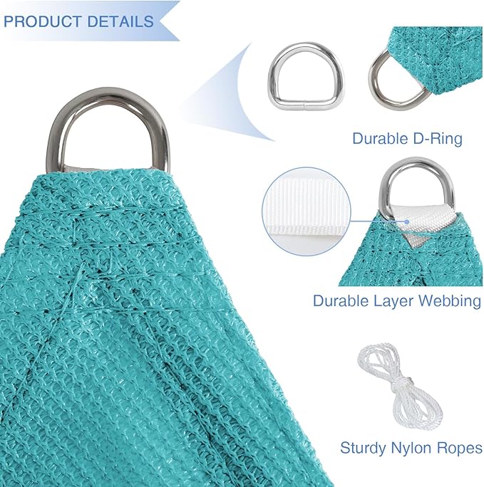 E&K Sunrise 6' x 6' x 6' Sun Shade Sail Triangle Canopy Shade Cover UV Block for Patio Backyard Garden Outdoor (Turquoise) EKSUNRISEINC