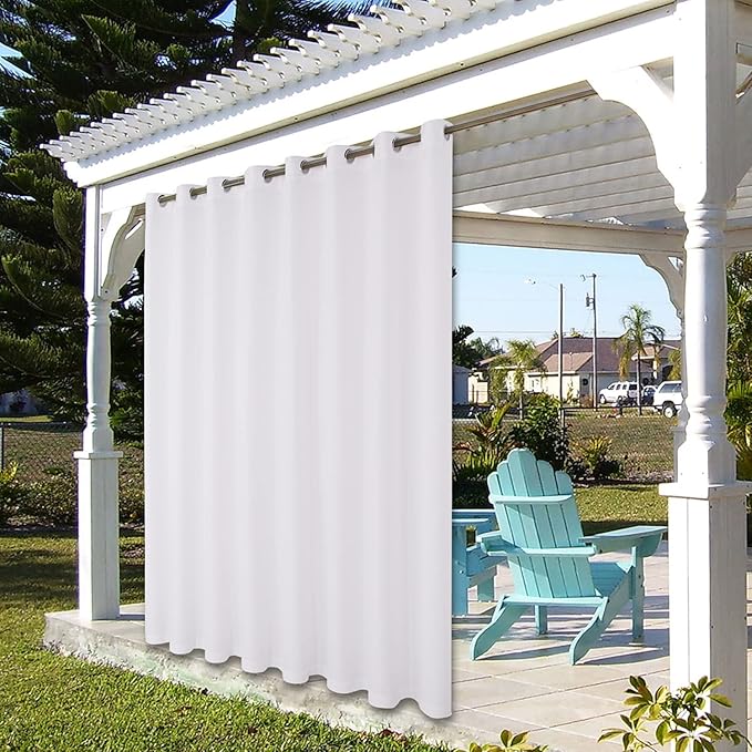 BONZER Wide Waterproof Outdoor Curtains for Patio Heavy Privacy Light Filtering Grommet Outside Curtains for Porch, Pergola, Gazebo, 1 Panel, 110W x 84L inch, White Bonzer