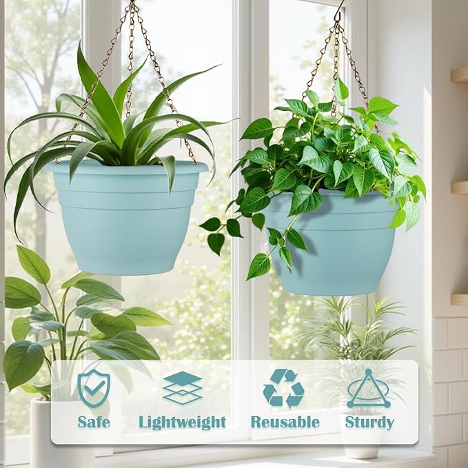 3 Pack 11 Inch Plant Pots with Drainage Hole and Plug, Durable Plastic Flower Pots for Indoor & Outdoor Plants, Elegant Mordern Plant Pots Perfect for Herbs, Flowers & Succulents, Blue RooTrimmer