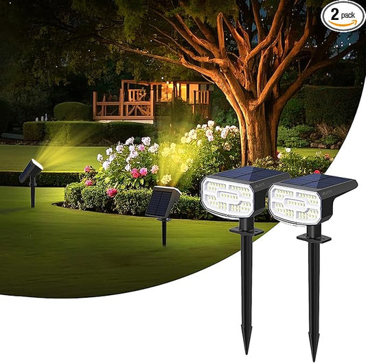 Solar Lights Outdoor Waterproof IP65,Auto On/Off, 2700K 2 Lighting Modes, Super Bright LED, Solar Powered Yard Garden Solar Spot Lights for Outside Landscape,2 Pack JEJOT