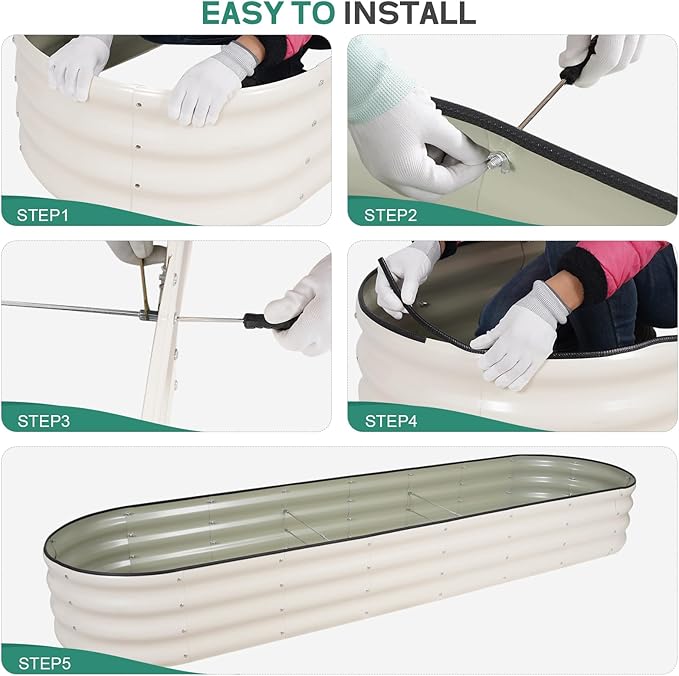 Galvanized Raised Garden Bed - 8×2×1ft Planter Raised Beds for Gardening | Oval Metal Garden Planter Box with Safety Edging and Bracing Rods for Vegetables Fruits and Flowers (White) BIRDSINYARD
