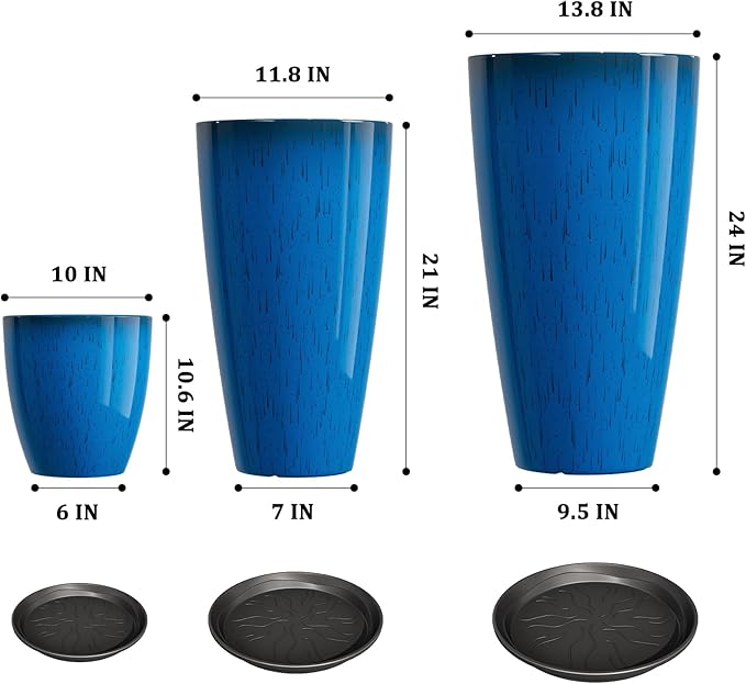 QCQHDU 24,21,11 inch Large Planters with Drainage Hole & Saucer, Set of 3 Plant Pots Tall Planter for Indoor & Outdoor Plants Home Modern Decor QCQHDU