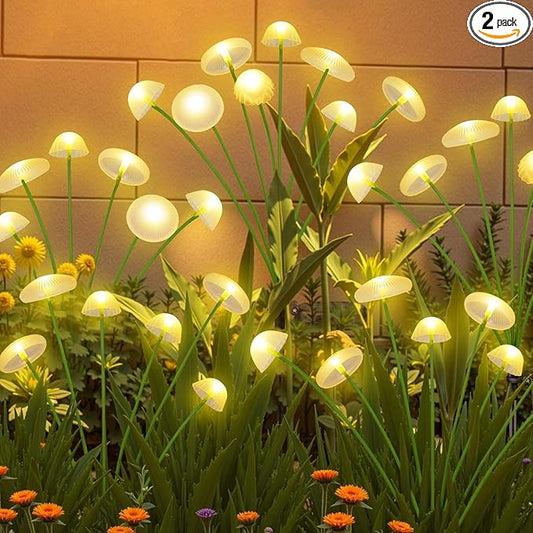 2PK 16LED Solar Garden Lights Outdoor, Mushroom Solar Lights Outdoor, IP65 Waterproof Firefly Light Outside Decor for Patio Pathway, Sway by Wind for Pathway Garden Mushroom Decorations, Warm White KAQ