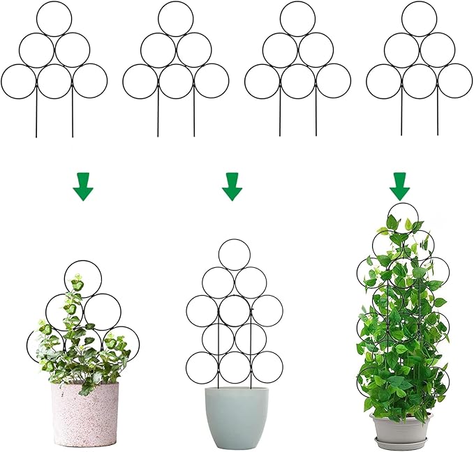 Trellis for Climbing Plants Indoor,4 Pack Stackable Garden Trellis for Potted Plant Support, 15.7 Inch Small Houseplant Metal Wire Trellis for Vine Ivy Rose Plant Trellis (Black) IAGarden