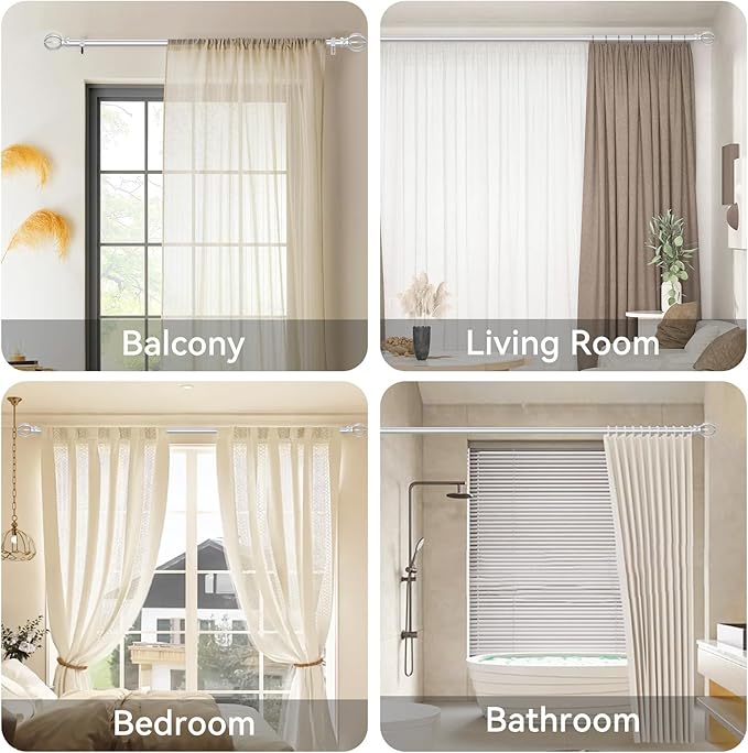 Silver Curtain Rods for Windows 28 to 48 Inch, 5/8" Diameter Heavy Duty Metal Adjustable Small Drapery Rod With Bracket Poskena