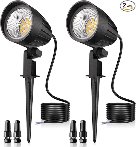 MEIKEE 7W 800LM Low Voltage Landscape Lighting, 12V 24V 2700K Warm White LED Landscape Lights IP66 Waterproof Outdoor Spot Lights for Garden Pathway Wall Tree Fence 2-Pack MEIKEE