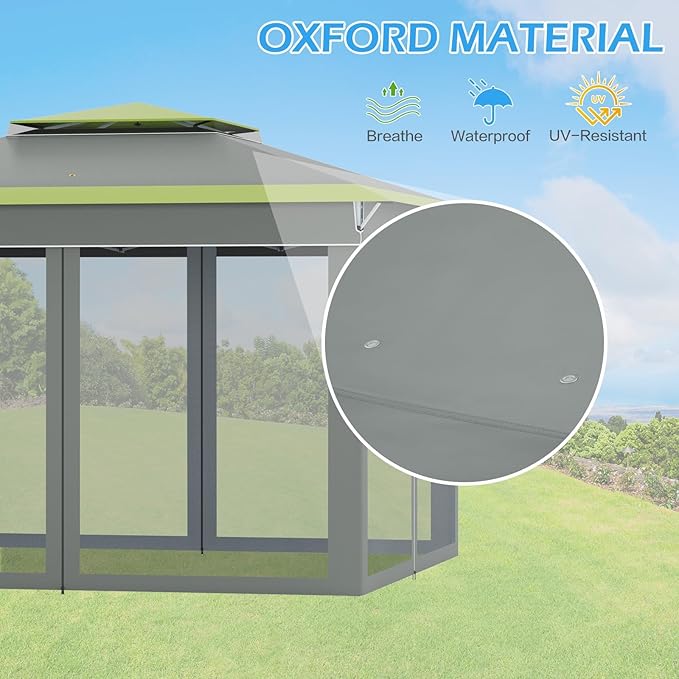 ECOTOUGE 11 FT Pop Up Canopy Tent with Mosquito Nettings, Instant Shelte gazebos on Clearance w/Carrying Roller Bag, Waterproof and UV Resistant Canopy Tent for Grill, Garden and Backyard Grey-Green ECOTOUGE