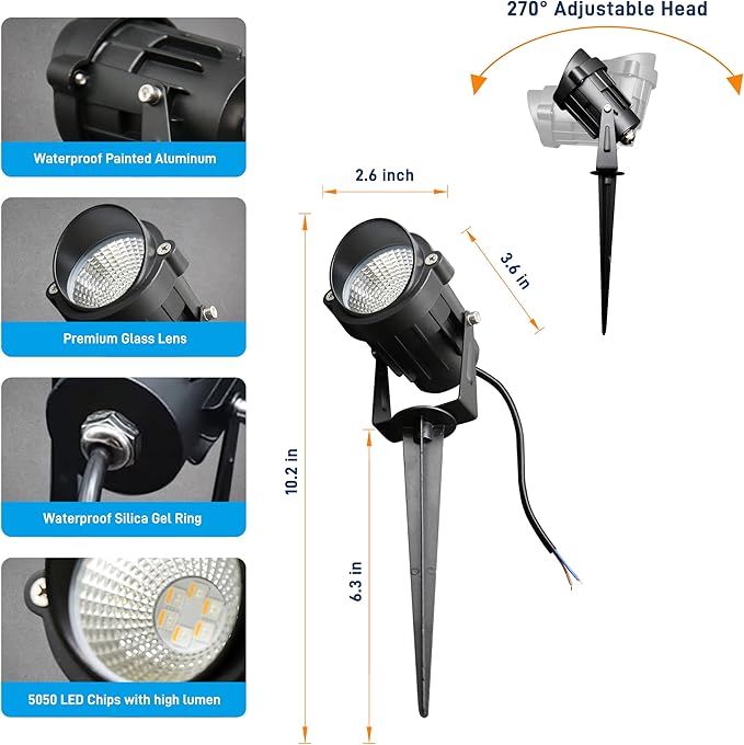 Halloween Christmas Landscape Lights 12W RGBW Outdoor Spot Lights for Yard, Low Voltage LED Landscape Spotlight with Remote Control, IP65 Waterproof Yard Spotlgiht for Lawn, Garden, 10 Pack UPONELED