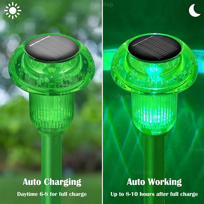 St Patricks Day Decorations Solar Lights Outdoor Pathway Waterproof 8 Pack Green LED Green Stake Acrylic Mushroom Decorative Garden Lights for Yard Landscape Patio Outside Decor Priddop