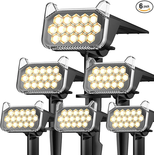 WdtPro Solar Spot Lights Outdoor Waterproof, Bright Solar Lights Outdoor with 16 Extra-Large LEDs, 3 Modes Landscape Spotlights, 2-in-1 Solar Powered Light for Yard Flag Garden, 6 Pack, Warm White WdtPro
