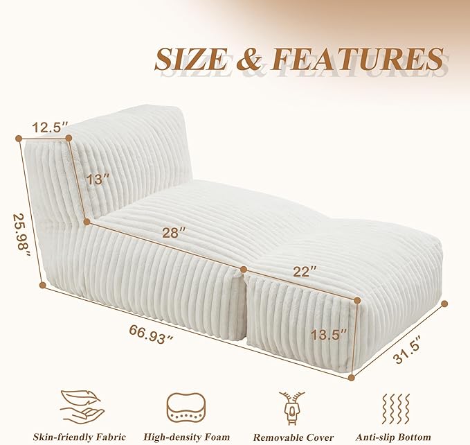 Hobestluk Big Bean Bag Lounger Chairs Large Beanbag Chair for Adults Bean Bag Sofa with Memory Foam Filled for Living Room, Bedroom or Balcony (Stripe White) YourHomeDeservesMore