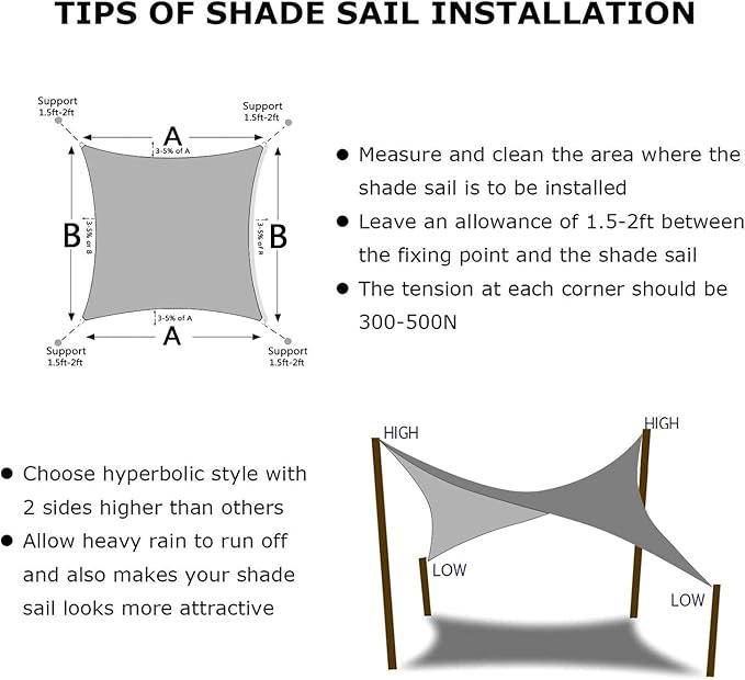 KANAGAWA Sun Shade Sail 10'x10' Gray Square UV Block Canopy Awning Shelter Fabric Cloth Screen for Outdoor Patio Garden Backyard Activities KANAGAWA