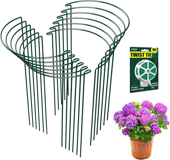 12 Pack Garden Plant Support Stakes, Half Round Peony Cages and Supports, Metal Garden Support Ring, Border Support for Outdoor Indoor Plants, Peony, Hydrangea,Tomato, Monstera LKSSZS