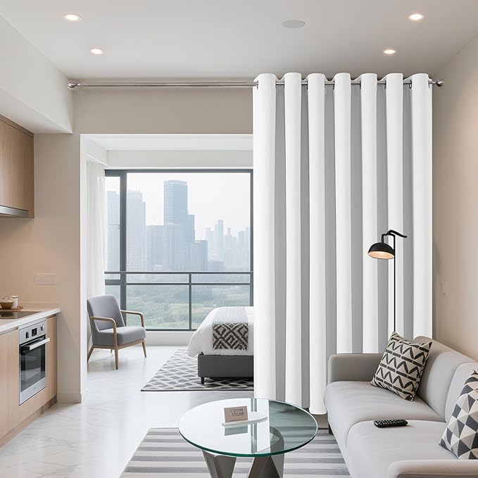 Joydeco Blackout Patio Sliding Door Curtains 84 Inches Long, Grommet Privacy Room Divider Curtains, Extra Wide Thermal Blackout Drapes for Bedroom Living Room (Pure White, 80Wx84L, 1 Panel) JOYDECO
