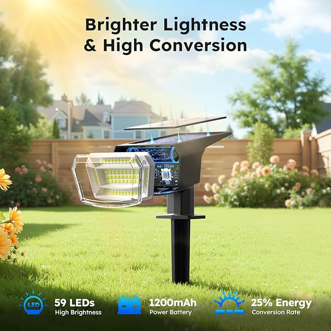 TECKNET Spot Lights Outdoor with 59 LED, 8 Pack Solar Lights Waterproof IP65, Auto On/Off Solar Spot Lights Outdoor, 3 Lighting Modes Solar Powered Garden, 2-in-1 Solars Landscape Light(Cool White) Tecknet