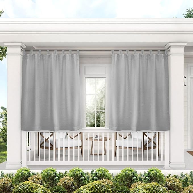 Exclusive Home Cabana Solid Indoor/Outdoor Light Filtering Hook-and-Loop Tab Top Curtain Panel Pair, 54"x63", Cloud Grey TownCountryLiving
